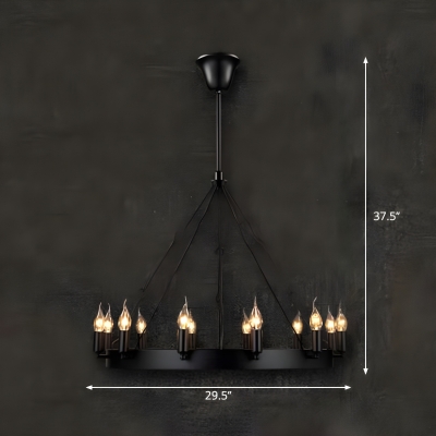 12/18 Lights Circle Chandelier Industrial Black Iron Hanging Lamp Kit with Bare Bulb Design