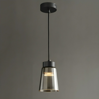 Black Glass Cylinder Pendant Light with Adjustable Hanging Length and Round Canopy