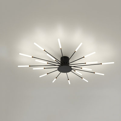 Contemporary Linear LED Chandelier with Iron Shade and Natural Light in 25 Inch & Above Size