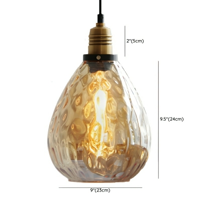 Industrial Black Metal Pendant Light with Hand Blown Amber Glass Shade