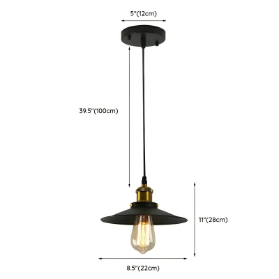 Industrial Black Pendant Light with Round Canopy, Hanging Iron Shade Light for Residential Use