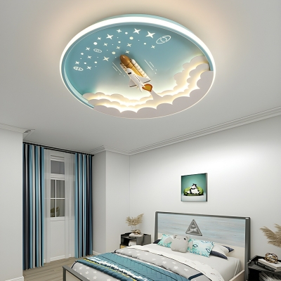 LED Circle Wheel Flush Mount Acrylic Ceiling Light with Ambient Silica Gel Shade