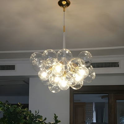 Modern Globe Chandelier with Clear Glass Shade, Direct Wired Electric, LED Compatible
