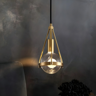 Modern Gold Crystal Globe Pendant with Clear Shade, Adjustable Hanging Length