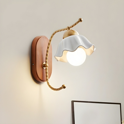 Modern Wood 1-Light Wall Lamp with Ceramic Shade in Down Direction