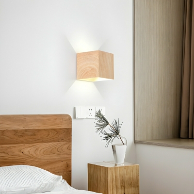 Beige Hardwired Wood Wall Lamp with LED Bulbs and Solid Wood Shade