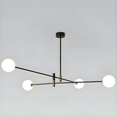 Black Metal Modern Globe Chandelier with Adjustable Hanging Length and White Glass Shades