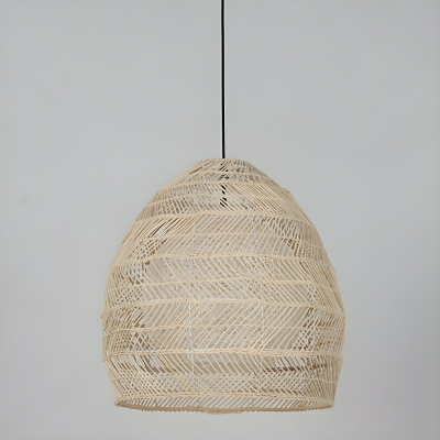 Charming Round Rattan Pendant Light with Wood Shade and Adjustable Hanging Length