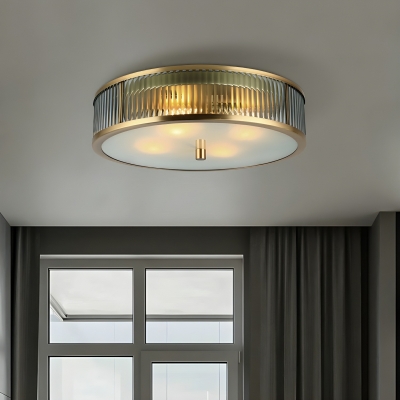 Colonial Style Flush Mount Brass Ceiling Light with Clear Glass Shade for Residential Use