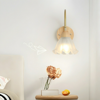 Modern Wooden 1-Light Hardwired Wall Lamp with Clear Glass Shade