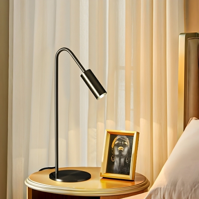 Sleek Black Iron Table Lamp with 3 Color LED Lights, Barrel Shade Design