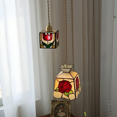 Tiffany Style Stained Glass Pendant Light with Adjustable Hanging Length