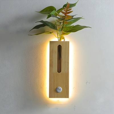 Yellow Wood Linear Wall Sconce with White Shade and LED Bulbs