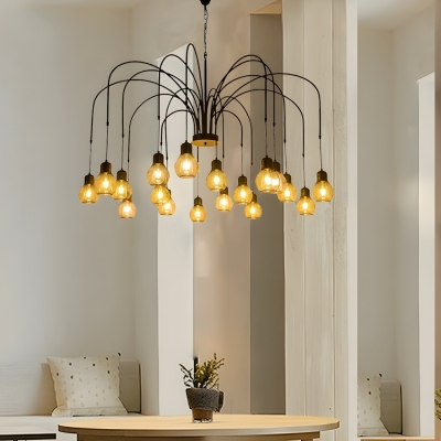 Black Globe Chandelier with Clear Iron Shades and Adjustable Hanging Length