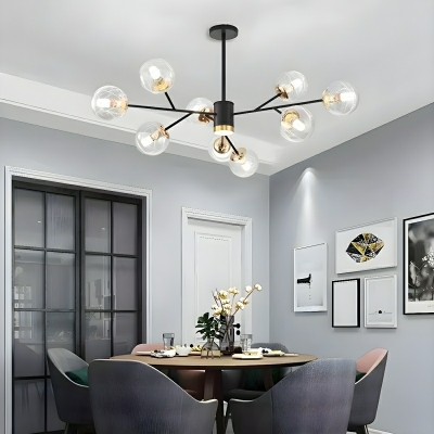 Black Modern Chandelier with Clear Glass Shade, LED/Incandescent/Fluorescent Lights, Globe Shape