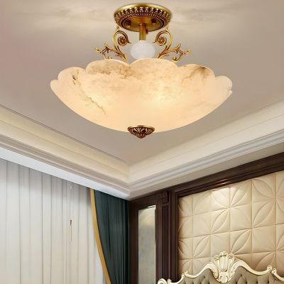 Colonial Semi-Flush Mount Ceiling Light with Stone Shade for Residential Use