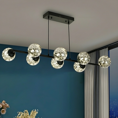 Modern Black Glass Globe Island Pendant Light with LED Bulbs