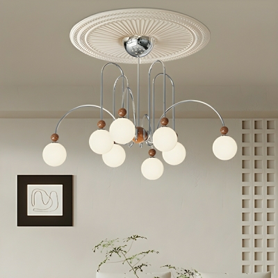 Modern Globe Chandelier with Stepless Dimming LED Bulbs and 8 White Glass Shades