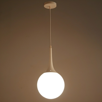 Modern White Glass Pendant with Round Canopy and Adjustable Hanging Length for Indoor Use