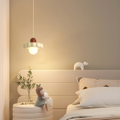 Modern LED Bulb Pendant with Ivory/Cream Shade, Adjustable Hanging Length, and Resin Material