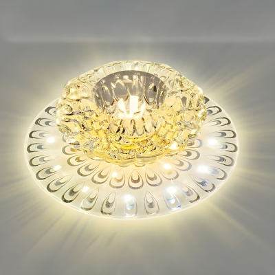 Modern White Crystal Flush Mount Ceiling Light with Clear Shade and LED Bulbs
