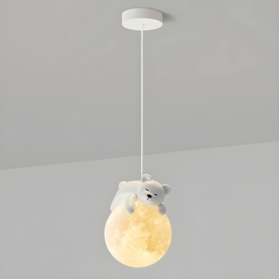 Modern White Pendant Light with Adjustable Hanging Length and Beige Resin Shade