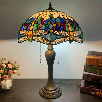 Tiffany Style Dome Table Lamp in Multi-color with Brass Base and Glass Shade Included