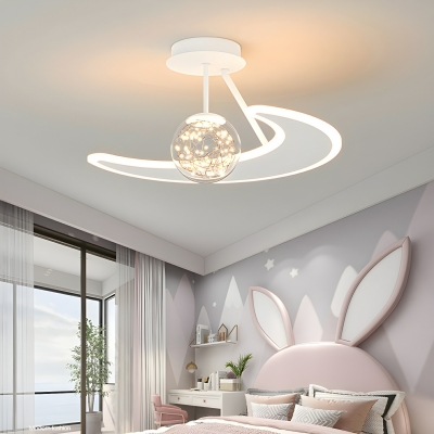 White Modern Semi-Flush Mount Ceiling Light with Clear Glass AC Pendants