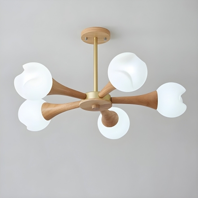 Wooden LED Chandelier with White Shade - Modern Style, One Tier