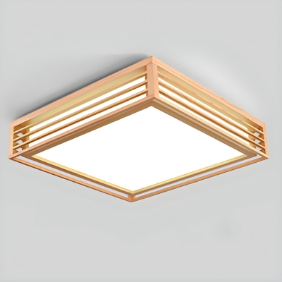 Yellow Wooden Square Flush Mount Ceiling Light with 1 LED Bulb for Modern Home Decor