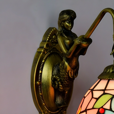 Bold and Vibrant Tiffany Style Vanity Light with Multicolor Stained Glass Shade in Metal Arc Design