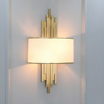 Elegant Steel 2-Light Hardwired Wall Sconce with Fabric Shade