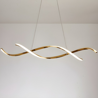 Gold Modern 2-Light LED Island Pendant with Linear Stainless Plastic Shade