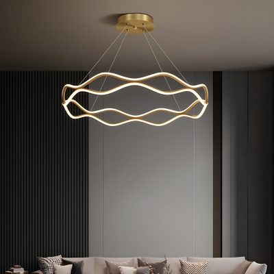 Modern Gold Chandelier with Antique Brass Shades and Adjustable Hanging Length