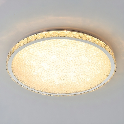 Modern LED Flush Mount Ceiling Light with Crystal Shade and Steel Frame in White