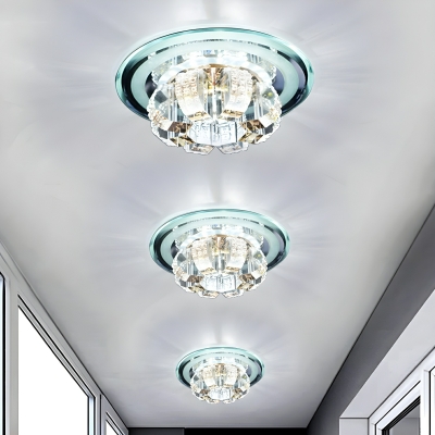 White Modern Flush Mount Ceiling Light with Crystal Shade and LED Bulbs for Residential Use