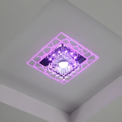 White Square Flush Mount Ceiling Light with Crystal and Acrylic Shade