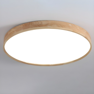 Yellow LED Wood Circle Flush Mount Ceiling Light with White Acrylic Shade