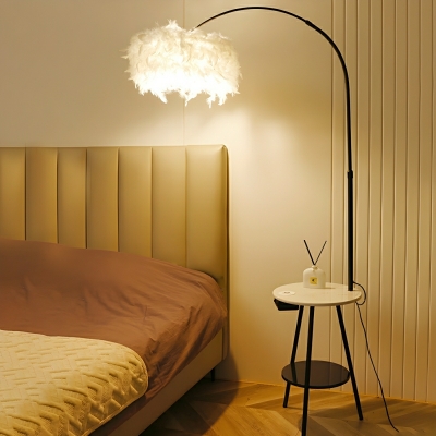 Modern Unique Novelty LED Floor Lamp with Adjustable Height and Feather Shade