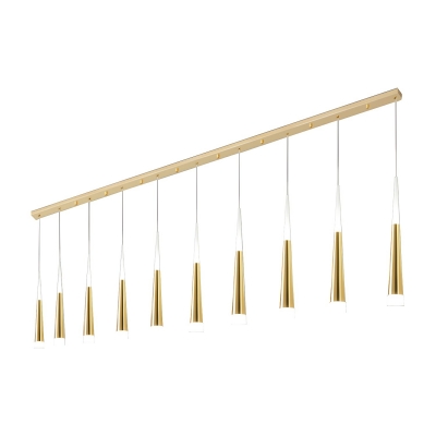 Modern Warm Gold Pendant LED Lighting Fixture with Adjustable Hanging Length and Acrylic Shade