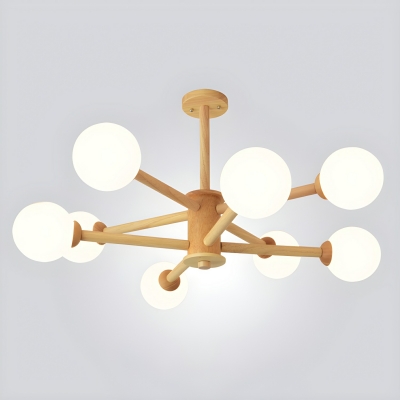 Modern Wood Sputnik Chandelier with White Acrylic Shades and LED/Incandescent/Fluorescent Lights