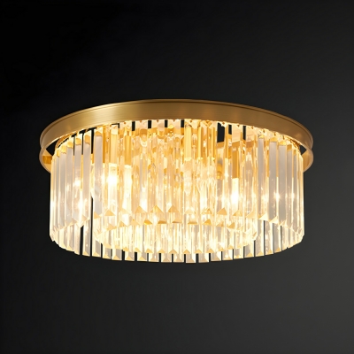 Radiant Gold Crystal Flush Mount Ceiling Light - Modern Elegance with Crystal Accents