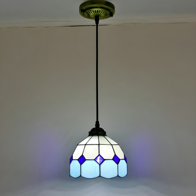 Tiffany Stained Glass Pendant with Adjustable Hanging Length and Round Canopy Shape