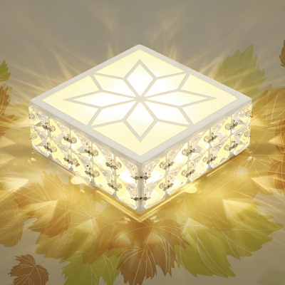 White Square Flush Mount Ceiling Light with Crystal Shade for Modern and Stylish Homes
