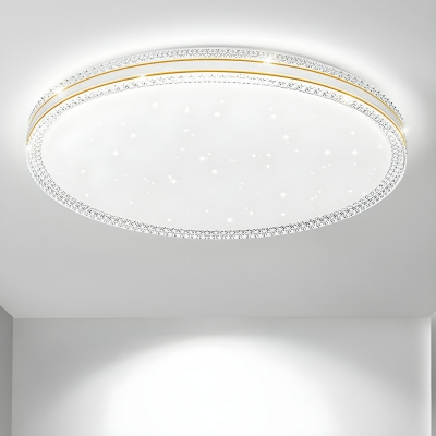 1-Light Modern White Circle Close To Ceiling Light with Crystal