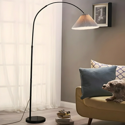 Cast Iron Traditional Floor Lamp with Adjustable Height and Fabric Shade