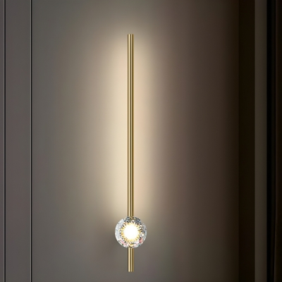 Elegant Gold LED Vanity Light with Clear Crystal Accents and Ambient White Acrylic Shade