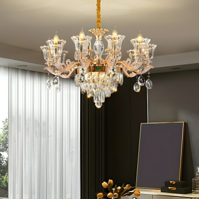 Elegant Metal Candelabra Chandelier with Adjustable Hanging Length and Crystal Accents