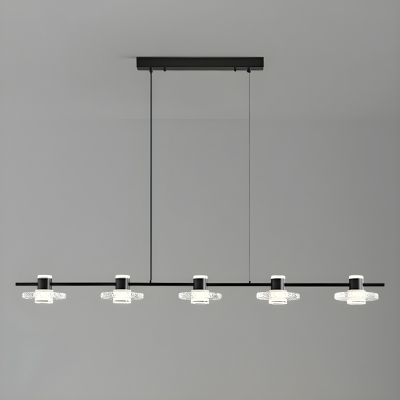 Modern Black 6-Light Clear Glass Island Light with Adjustable Hanging Length