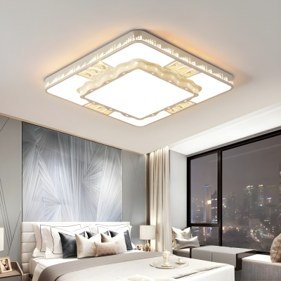 Modern Gold Flush Mount Ceiling Light with Crystal, White Shade, and Champagne Crystals
